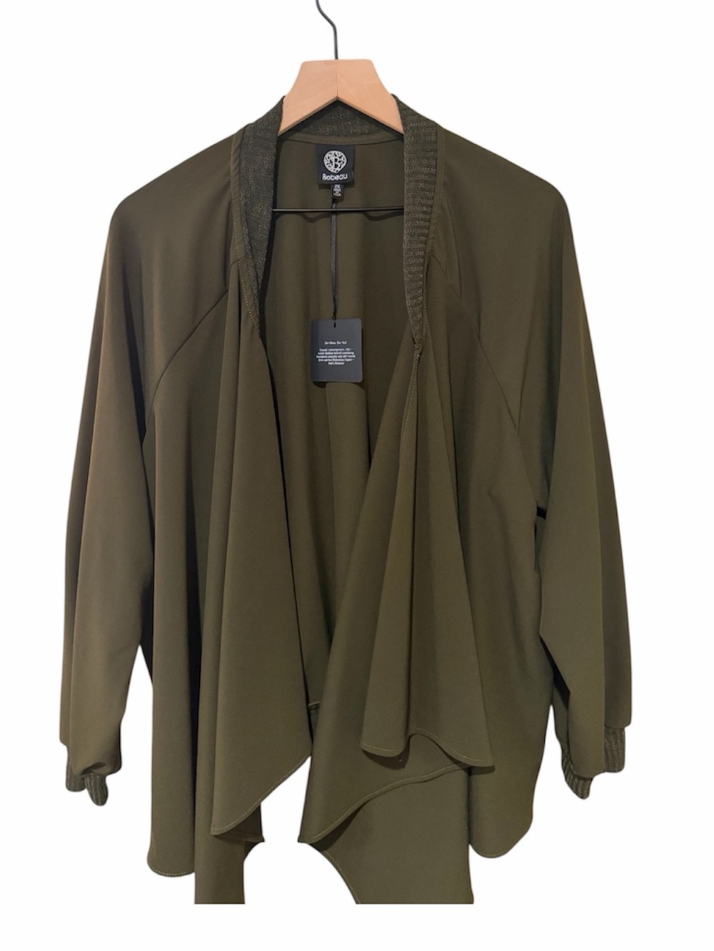 NWT Bobeau Olive Green Draped Front Open Jacket 2X Fall Winter USA Made